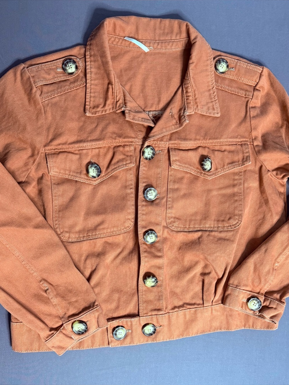 Free People Cropped Denim Jacket Burnt Orange